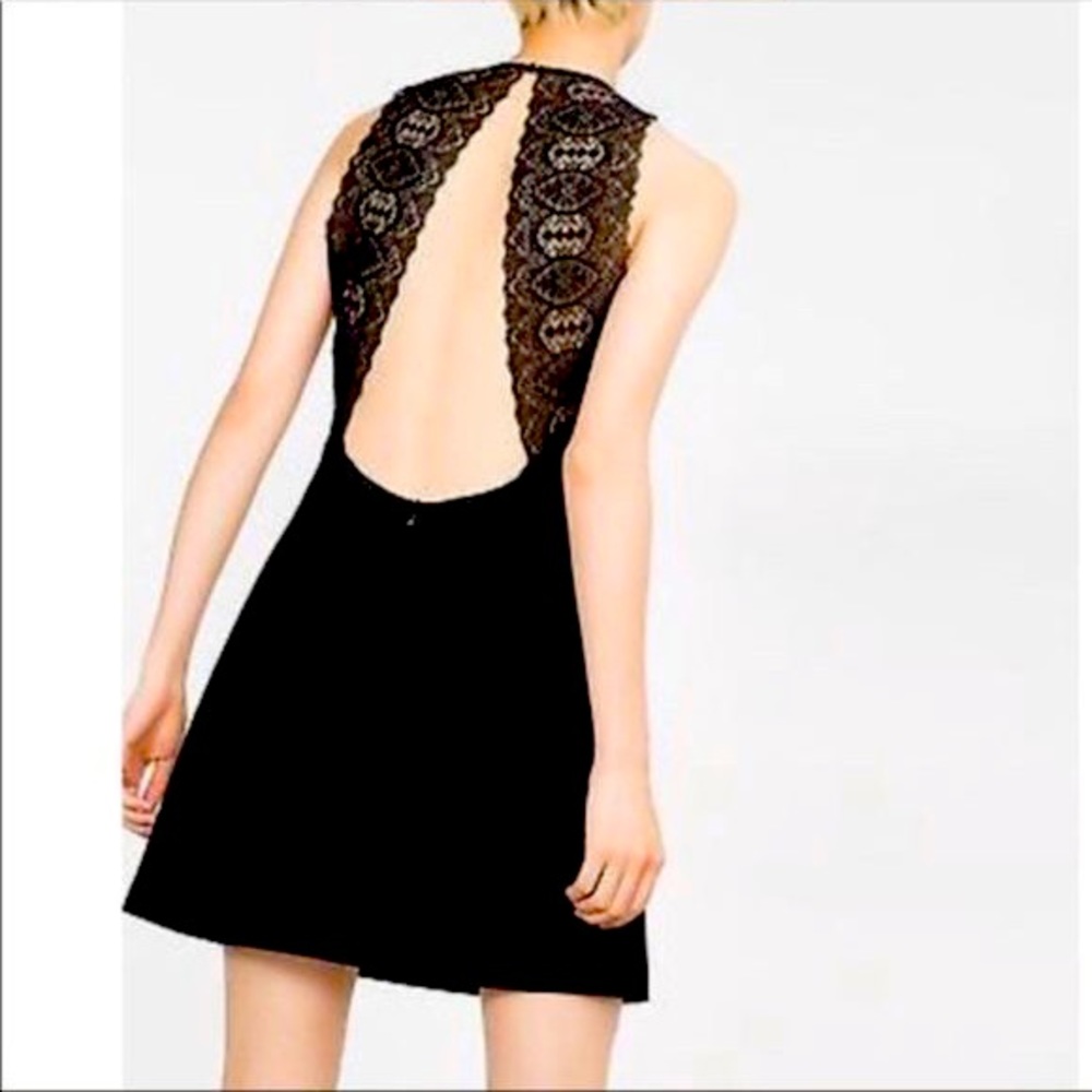 Zara Black Twist Halter Open Back Lace Mini Dress